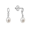 Zlaté 14 karátové náušnice visací bílé zlato s říční perlou a brilianty 