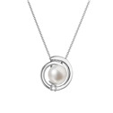 Zlatý 14 karátový náhrdelník bílé zlato s bílou říční perlou a briliantem 