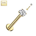 Zlatý piercing do brady - labreta zirkon 1,2 x 8 mm, Au 585/1000