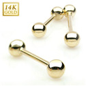 Zlatý piercing do jazyka 1,6 x 12 mm, kuličky 4 mm -  Au 585/1000