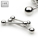 Zlatý piercing do jazyka 1,6 x 16 mm, kuličky 5 mm -  Au 585/1000